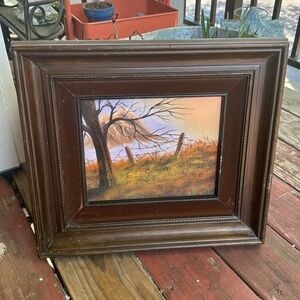 Original Scenic Fall Autumn Farm Barbed Fence Oil Painting